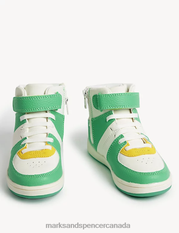 Kids Green Mix Footwear Marks & Spencer High Top Trainers 20VTD8469 - Marks and Spencer online