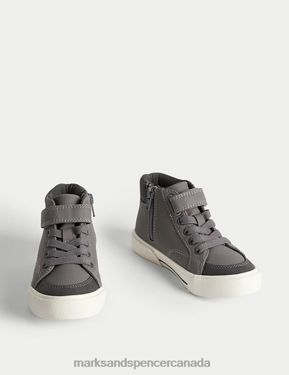Marks and Spencer Canada - Kids Grey Footwear Marks & Spencer Riptape Dinosaur High Top Trainers 20VTD7862