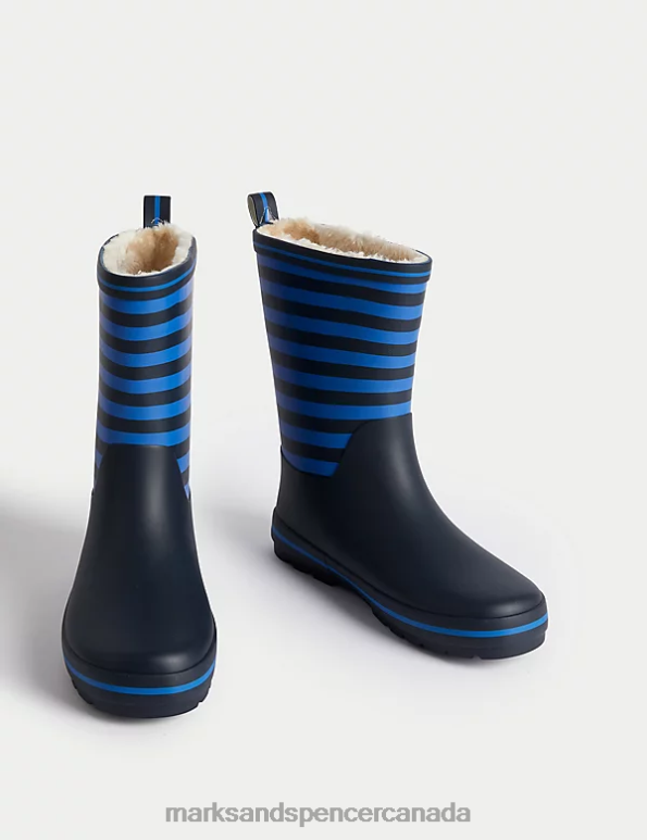 Kids Navy Mix Footwear Marks & Spencer Freshfeet Striped Wellies 20VTD8552 - Marks and Spencer outlet