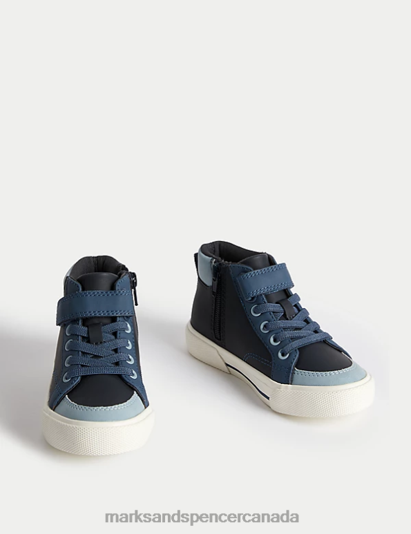 Kids Navy Mix Footwear Marks & Spencer Riptape Dinosaur High Top Trainers 20VTD7841 - Marks and Spencer outlet