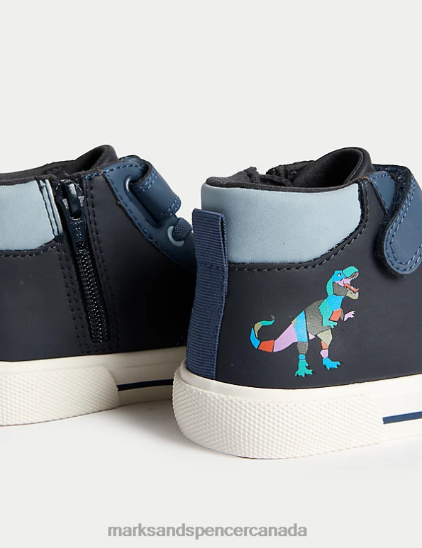 Kids Navy Mix Footwear Marks & Spencer Riptape Dinosaur High Top Trainers 20VTD7841 - Marks and Spencer outlet