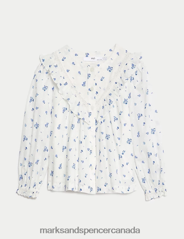 Marks and Spencer sale - Clothing 20VTD9321 White Mix Kids Marks & Spencer Pure Cotton Floral Blouse Top