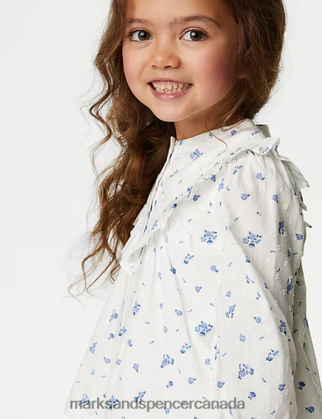 Marks and Spencer sale - Clothing 20VTD9321 White Mix Kids Marks & Spencer Pure Cotton Floral Blouse Top