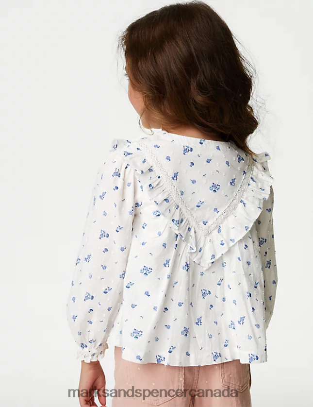 Marks and Spencer sale - Clothing 20VTD9321 White Mix Kids Marks & Spencer Pure Cotton Floral Blouse Top