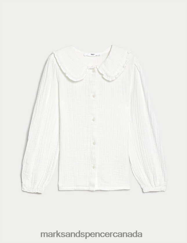 Clothing 20VTD9695 Ivory Kids Marks & Spencer Pure Cotton Collared Blouse - Marks and Spencer online