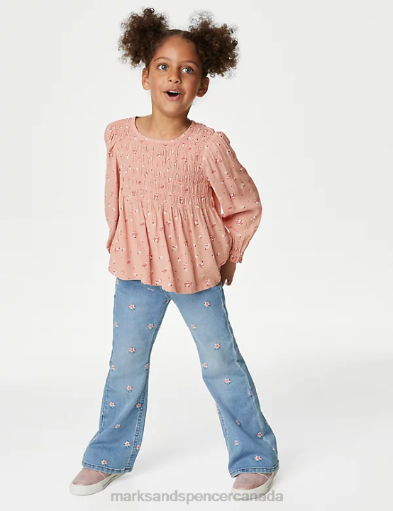Marks & Spencer Kids Floral Shirred Blouse Clothing Pink Mix 20VTD9115 - Marks and Spencer outlet