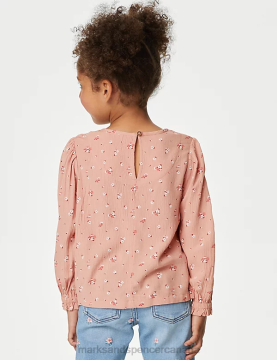 Marks & Spencer Kids Floral Shirred Blouse Clothing Pink Mix 20VTD9115 - Marks and Spencer outlet