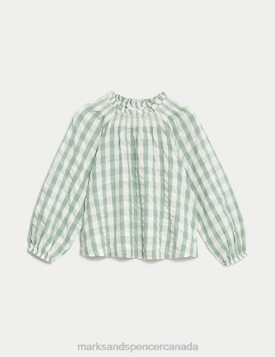 Marks and Spencer Canada - Marks & Spencer Kids Pure Cotton Gingham Blouse Clothing Green Mix 20VTD9136