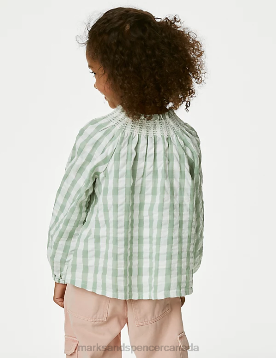 Marks and Spencer Canada - Marks & Spencer Kids Pure Cotton Gingham Blouse Clothing Green Mix 20VTD9136