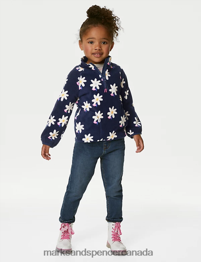 Marks and Spencer near me - Clothing 20VTD9213 Indigo Mix Kids Marks & Spencer Floral Zip Fleece Top