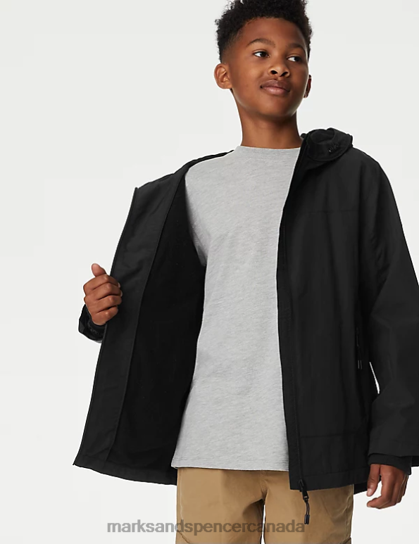 Kids Black Clothing Marks & Spencer Stormwear Hooded Anorak 20VTD8116 - Marks and Spencer outlet