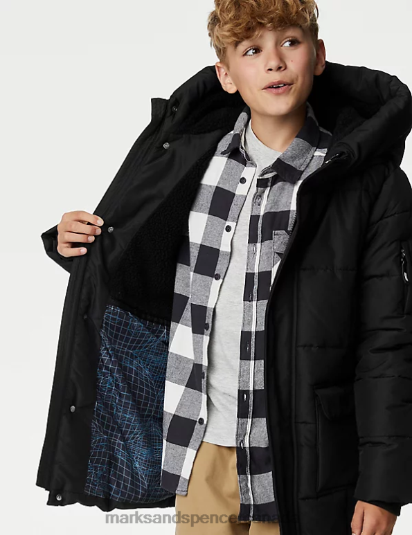 Kids Black Clothing Marks & Spencer Stormwear Longline Padded Raincoat 20VTD7875 - Marks and Spencer online