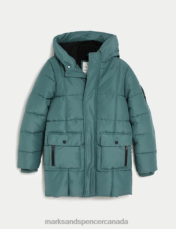 Kids Green Clothing Marks & Spencer Stormwear Longline Padded Raincoat 20VTD8131 - Marks and Spencer Canada locations