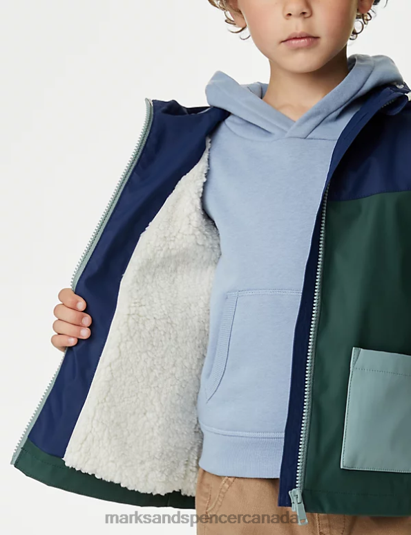 Marks and Spencer Canada - Kids Green Mix Clothing Marks & Spencer Stormwear Colourblock Fisherman Coat 20VTD7891