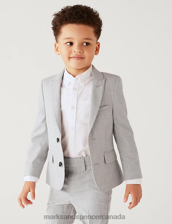 Kids Light Grey Clothing Marks & Spencer Checked Suit Jacket 20VTD7833 - Marks and Spencer outlet