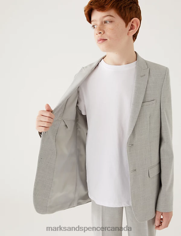 Kids Light Grey Clothing Marks & Spencer Checked Suit Jacket 20VTD7994 - Marks and Spencer online