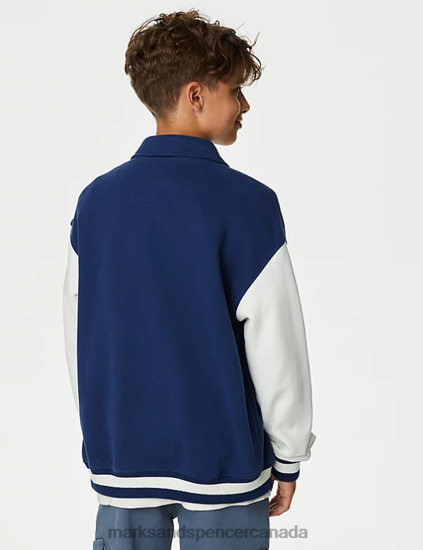 Kids Mid Blue Clothing Marks & Spencer Cotton Rich Embroidered Bomber 20VTD7952 - Marks and Spencer online