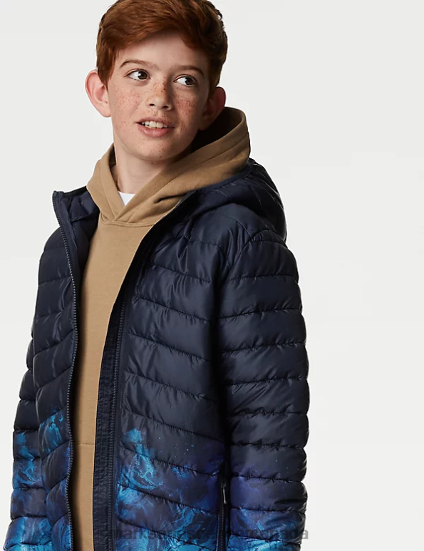 Kids Navy Mix Clothing Marks & Spencer Stormwear Lightweight Padded Jacket 20VTD8258 - Marks and Spencer online
