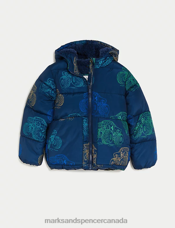 Kids Navy Mix Clothing Marks & Spencer Stormwear Printed Padded Coat 20VTD7824 - Marks and Spencer Canada locations