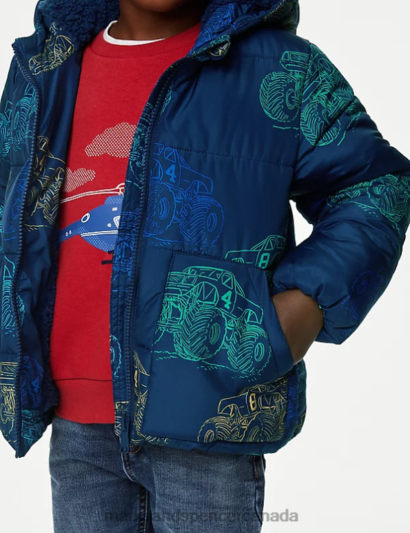 Kids Navy Mix Clothing Marks & Spencer Stormwear Printed Padded Coat 20VTD7824 - Marks and Spencer Canada locations