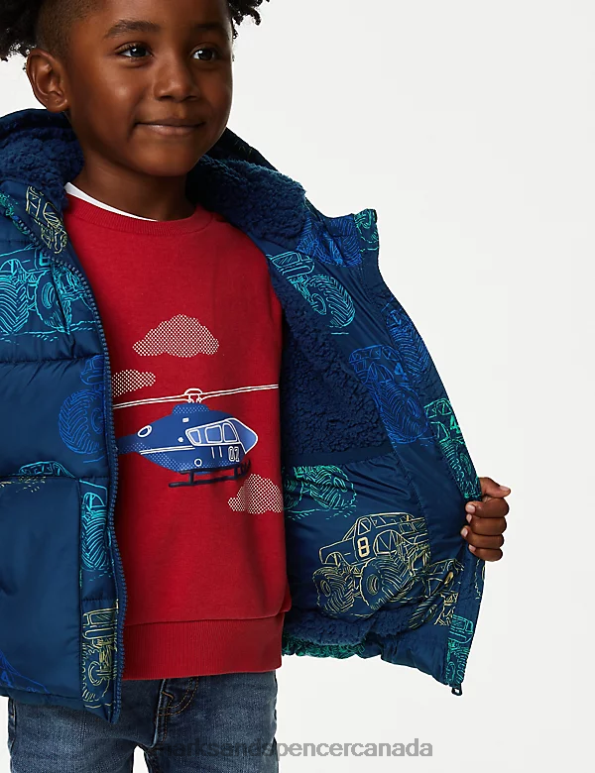 Kids Navy Mix Clothing Marks & Spencer Stormwear Printed Padded Coat 20VTD7824 - Marks and Spencer Canada locations