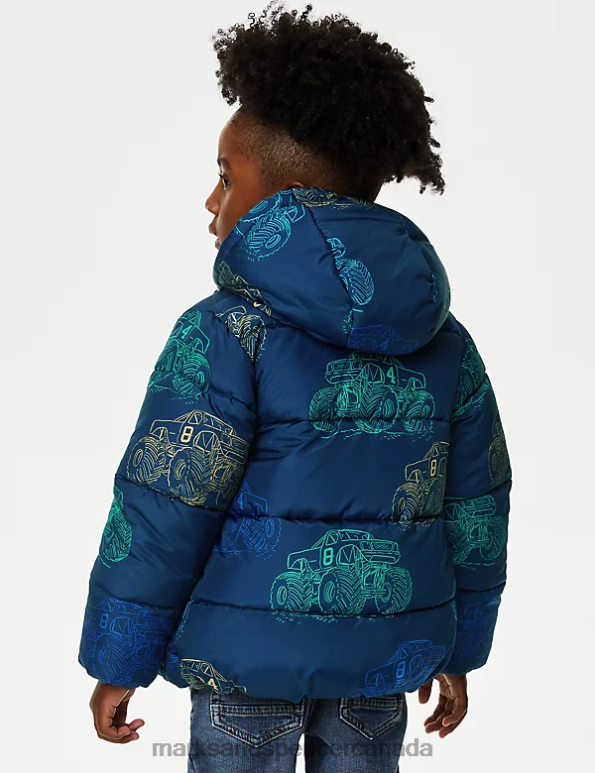 Kids Navy Mix Clothing Marks & Spencer Stormwear Printed Padded Coat 20VTD7824 - Marks and Spencer Canada locations