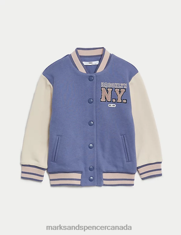 Kids Slate Blue Clothing Marks & Spencer Cotton Rich Embroidered Bomber 20VTD8830 - Marks and Spencer outlet