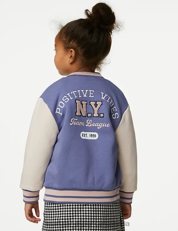 Kids Slate Blue Clothing Marks & Spencer Cotton Rich Embroidered Bomber 20VTD8830 - Marks and Spencer outlet