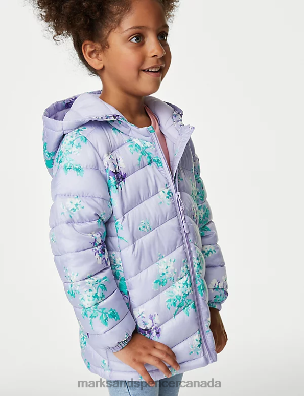 Marks and Spencer Canada - Kids Soft Lilac Clothing Marks & Spencer Stormwear Lightweight Padded Floral Coat 20VTD9003