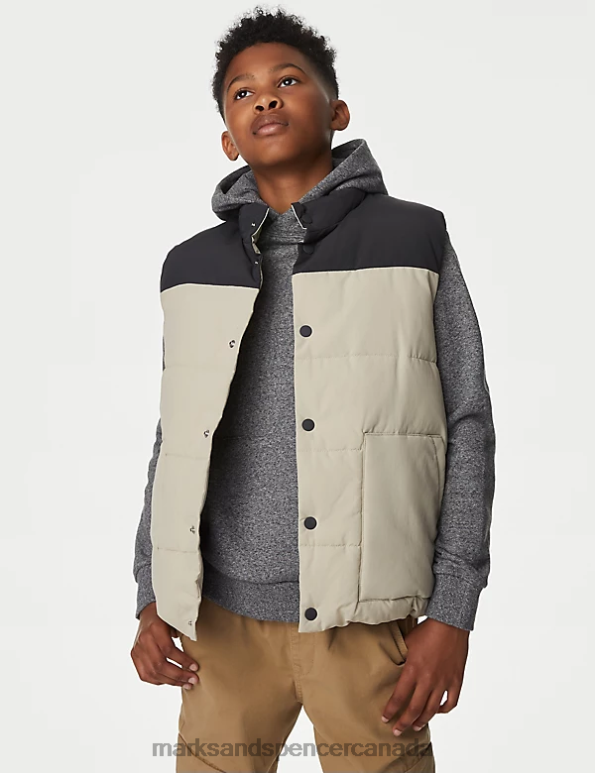 Marks and Spencer near me - Kids Stone Mix Clothing Marks & Spencer Stormwear Borg Lined Padded Gilet 20VTD8464
