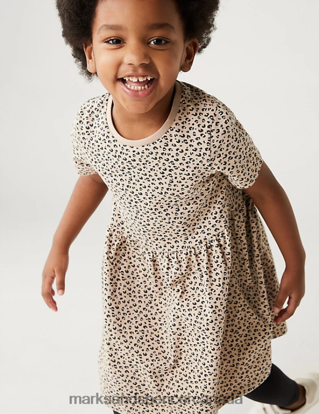 Marks and Spencer near me - Clothing 20VTD9254 Beige Kids Marks & Spencer Cotton Rich Animal Print Dress