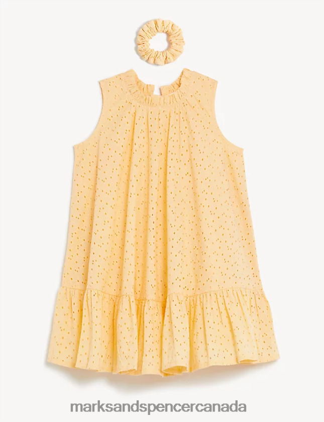 Marks and Spencer sale - Clothing 20VTD9258 Pale Gold Kids Marks & Spencer Pure Cotton Dress with Scrunchie