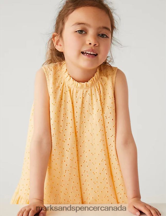 Marks and Spencer sale - Clothing 20VTD9258 Pale Gold Kids Marks & Spencer Pure Cotton Dress with Scrunchie