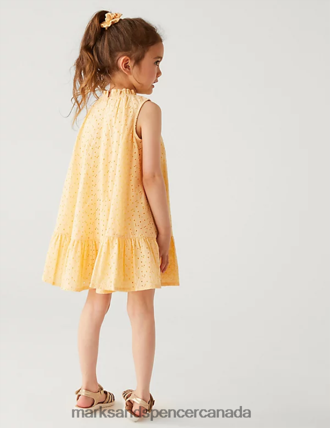 Marks and Spencer sale - Clothing 20VTD9258 Pale Gold Kids Marks & Spencer Pure Cotton Dress with Scrunchie