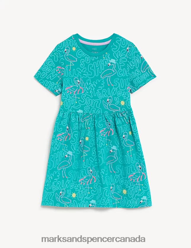 Clothing 20VTD9263 Green Kids Marks & Spencer Pure Cotton Flamingo Dress - Marks and Spencer online