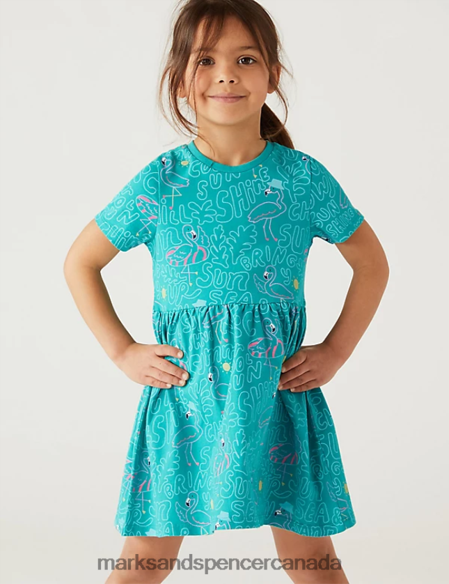 Clothing 20VTD9263 Green Kids Marks & Spencer Pure Cotton Flamingo Dress - Marks and Spencer online