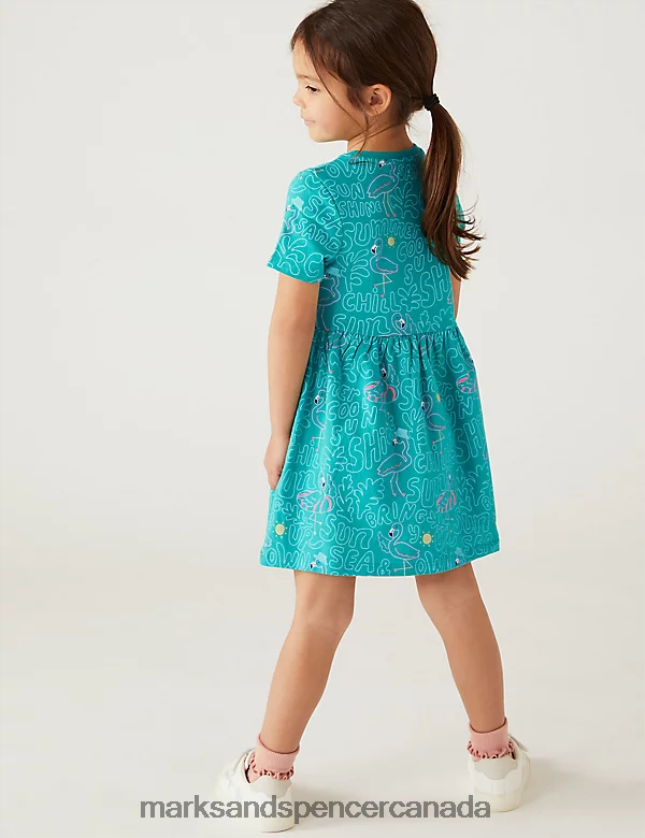 Clothing 20VTD9263 Green Kids Marks & Spencer Pure Cotton Flamingo Dress - Marks and Spencer online