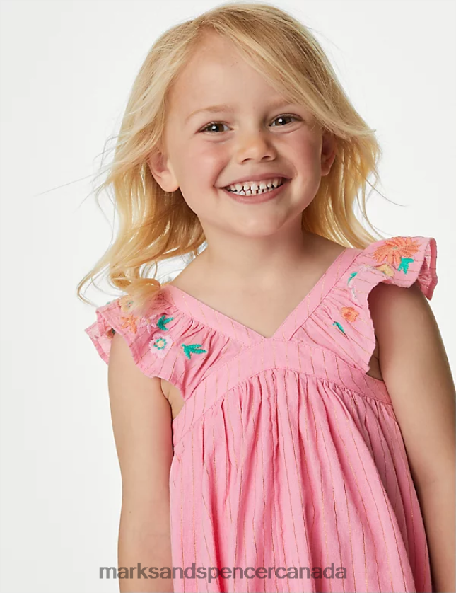 Marks and Spencer Canada - Clothing 20VTD9294 Sugar Pink Kids Marks & Spencer Pure Cotton Floral Dress with Scrunchie