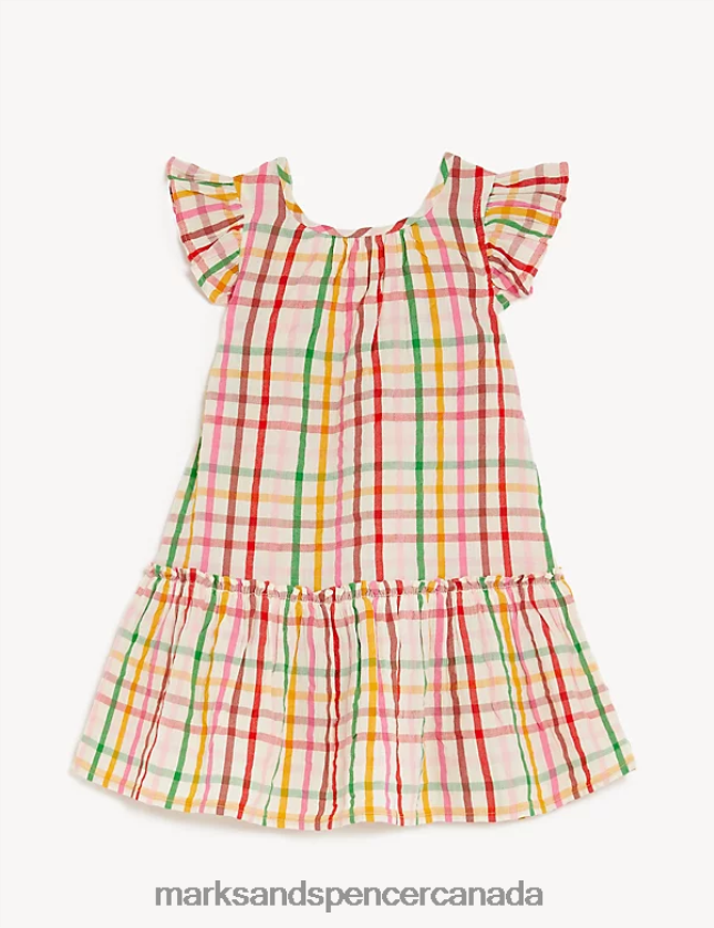 Clothing 20VTD9356 Multi Kids Marks & Spencer Pure Cotton Checked Dress - Marks and Spencer outlet