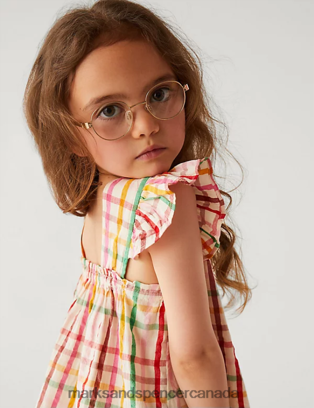 Clothing 20VTD9356 Multi Kids Marks & Spencer Pure Cotton Checked Dress - Marks and Spencer outlet