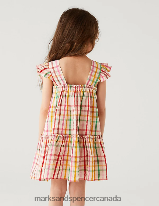 Clothing 20VTD9356 Multi Kids Marks & Spencer Pure Cotton Checked Dress - Marks and Spencer outlet