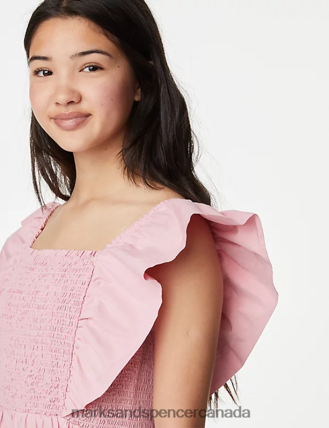 Marks and Spencer Canada - Clothing 20VTD9369 Pink Kids Marks & Spencer Pure Cotton Tiered Dress