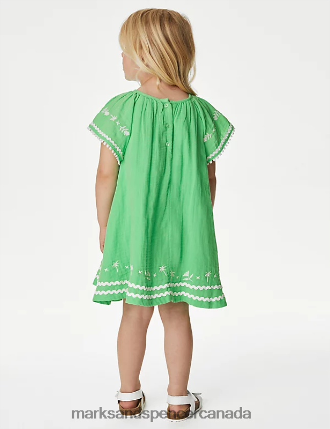Marks and Spencer sale - Clothing 20VTD9411 Green Kids Marks & Spencer Pure Cotton Embroidered Dress