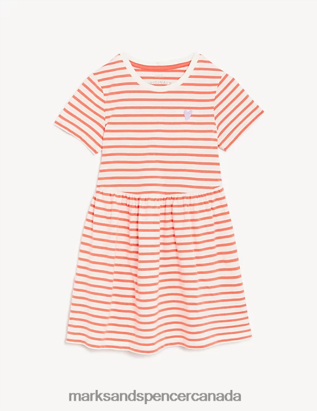 Clothing 20VTD9413 Coral Kids Marks & Spencer Pure Cotton Striped Dress - Marks and Spencer online