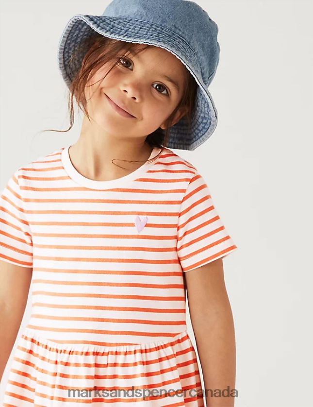 Clothing 20VTD9413 Coral Kids Marks & Spencer Pure Cotton Striped Dress - Marks and Spencer online
