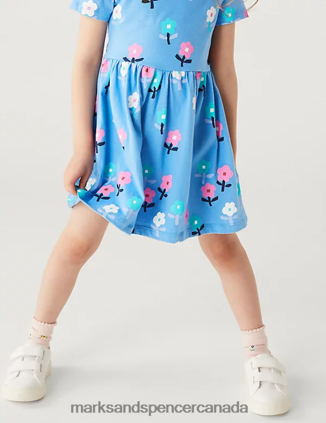 Clothing 20VTD9418 Blue Mix Kids Marks & Spencer Cotton Rich Floral Print Dress - Marks and Spencer Canada locations