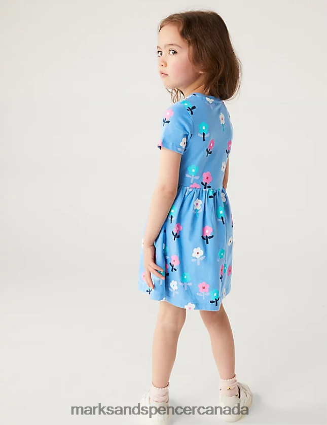 Clothing 20VTD9418 Blue Mix Kids Marks & Spencer Cotton Rich Floral Print Dress - Marks and Spencer Canada locations