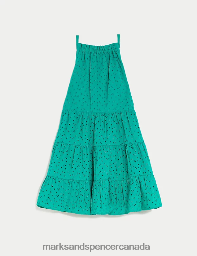 Clothing 20VTD9454 Green Kids Marks & Spencer Pure Cotton Broderie Dress - Marks and Spencer outlet