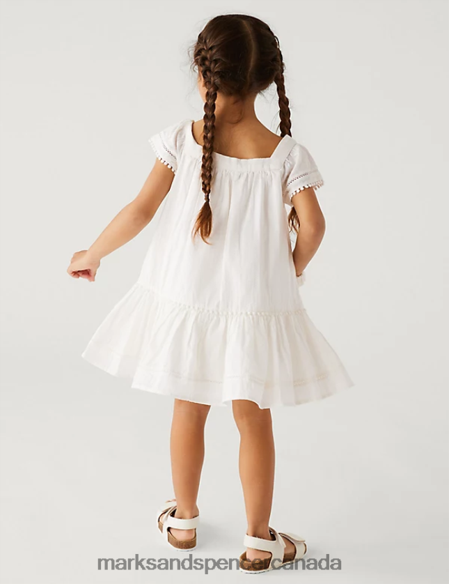 Clothing 20VTD9508 Ivory Kids Marks & Spencer 2pc Pure Cotton Dress and Scrunchie Outfit - Marks and Spencer outlet