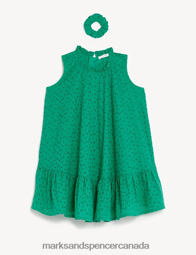 Marks and Spencer Canada - Clothing 20VTD9523 Green Kids Marks & Spencer Pure Cotton Dress with Scrunchie